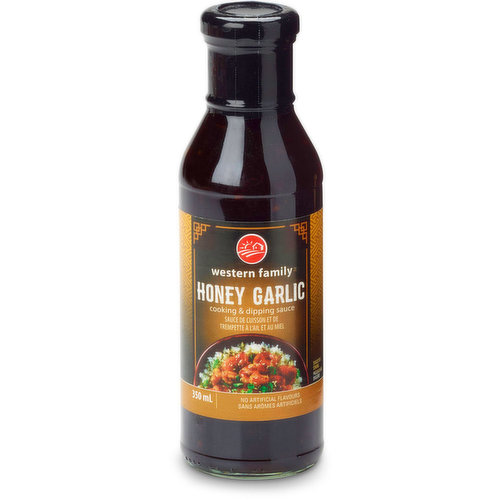 Western family honey garlic cooking and dipping sauce. No artifical flavours.