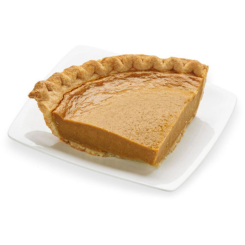 Baked in store. This traditional pumpkin pie combines smooth, creamy pumpkin filling with a flaky, made-from-scratch crust that will be the centerpiece for your next celebration. Perfectly blended real pumpkin, eggs, brown sugar, and spices for a fresh, home-baked taste that will have your guests asking for more. Serve with your favorite whipped topping for an added treat.