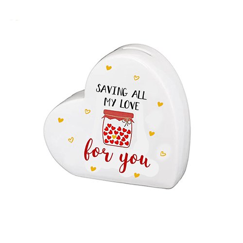 Valentines - 6in Ceramic Heart Shape Coin Bank