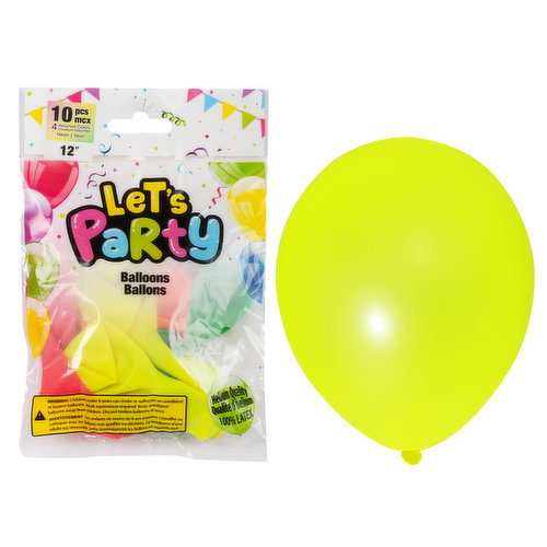 Let's Party - 12in Neon Balloons 4 Assorted