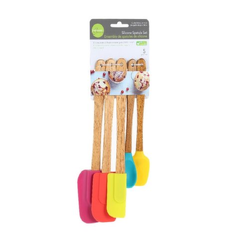 L Gourmet - Silicon Spatula with Wood Handle - Set of 5