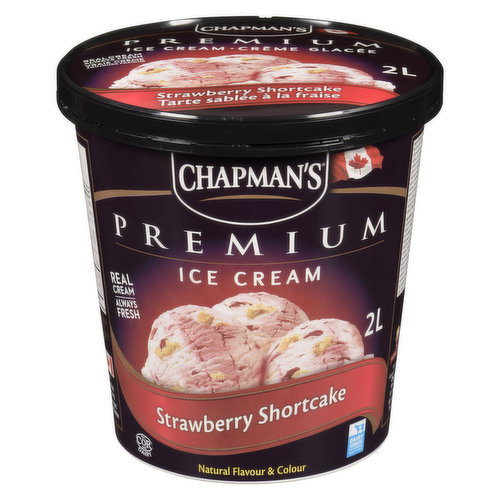 Creamy vanilla ice cream swirled with white cake pieces and strawberry. Made with 100% Canadian dairy.