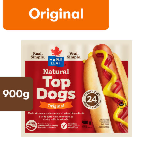 Maple Leaf - Natural Top Dogs Original Hot Dogs Family Size