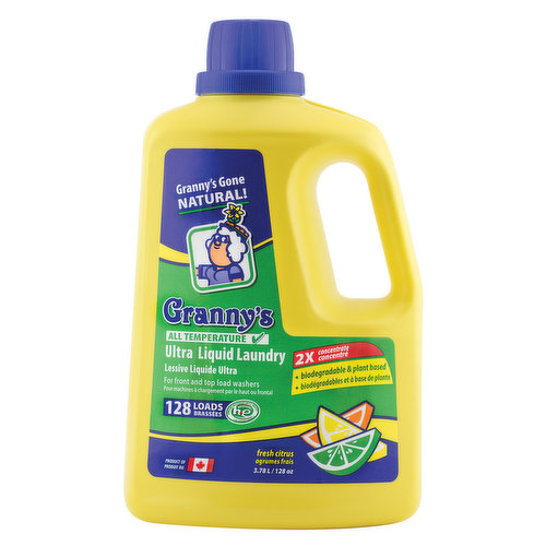 <em>Dietary Terms:</em><br>Product of Canada<br>Granny's Ultra Liquid Laundry Detergent 2X HE 3.78L