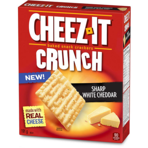 A crispy snack crackers are made with 100% real cheese to bring you that irresistibly cheesy, sharp white cheddar flavor!