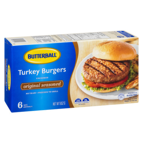Gluten Free, 6 x 142g Frozen Uncooked Patties. Product of USA