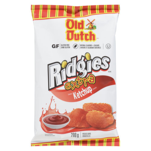 Made for ketchup lovers, these chips are packed with extra kechup zetiness! Gluten free, kosher & made with natural flavours & colours.