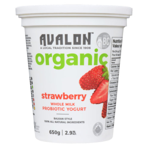 Avalon - Strawberry Whole Milk Organic Yogurt