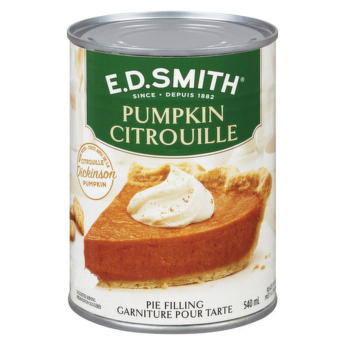 E.D.SMITH ready-spiced Pumpkin Pie Filling has a sweet taste and a velvety smooth texture, which makes great pumpkin pies quick and easy to make. A favourite holiday classic great any time of the year. E.D.SMITH Pumpkin Pie Filling is made with real sugar, no artificial colours or flavours and no preservatives.