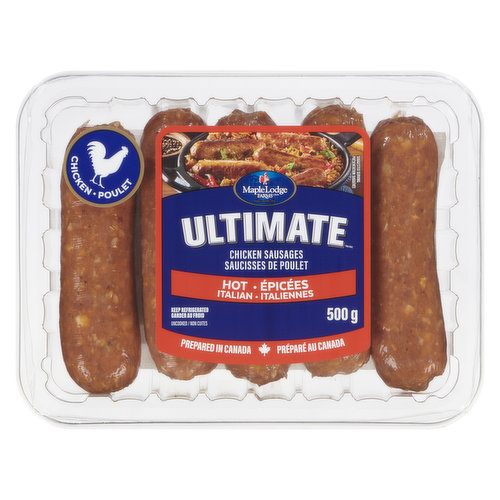 This mouthwatering chicken sausage has the perfect amount of spice that will leave your mouth begging for more. Simple, real ingredients and proudly prepared in Canada. High-in-protein and less fat than pork sausages. Gluten free and nitrite free