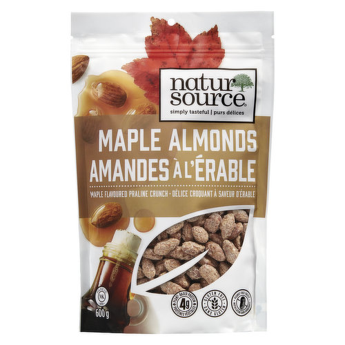 Made with pure maple syrup from Quebec. Premium quality almonds are dry roasted in small batches, then coated in an artisan-style  sweet & crunchy glaze.