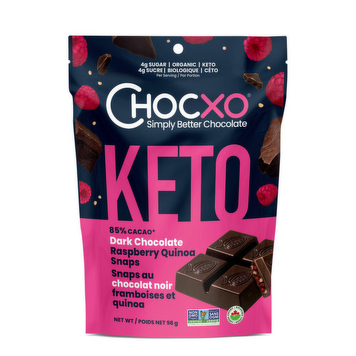 ChocXO - Keto Snaps Dark Chocolate Raspberry Quinoa