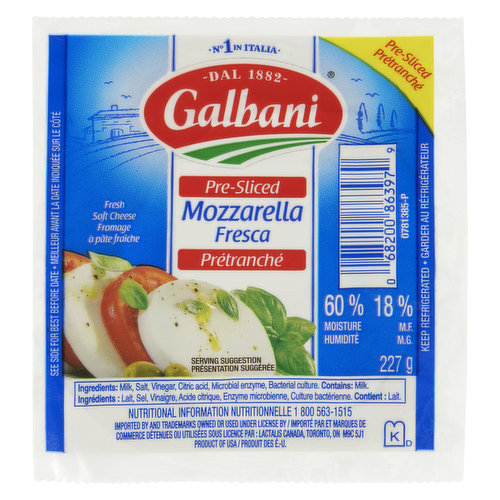 Galbani - Mozzarella Fresca Cheese Pre Sliced