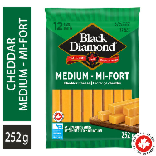 Black Diamond - Medium Cheddar Cheese Sticks, 12 Pack