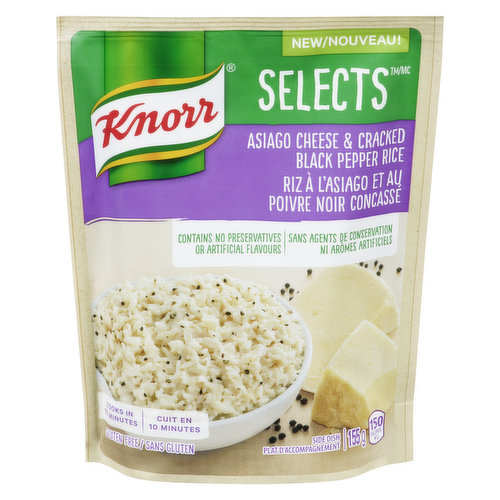 Made without any artificial flavours or preservatives, and is gluten free! Expertly blends rice with asiago cheese and cracked black pepper into a savoury rice dish. Gluten Free. Cooks in 10 Minutes
