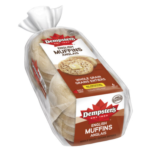 Dempster's Whole Grain English Muffins are ideal for toasting and serving at fun family meals. The tasty muffins are made with our simplest ingredients and contain no artificial flavours or colours.