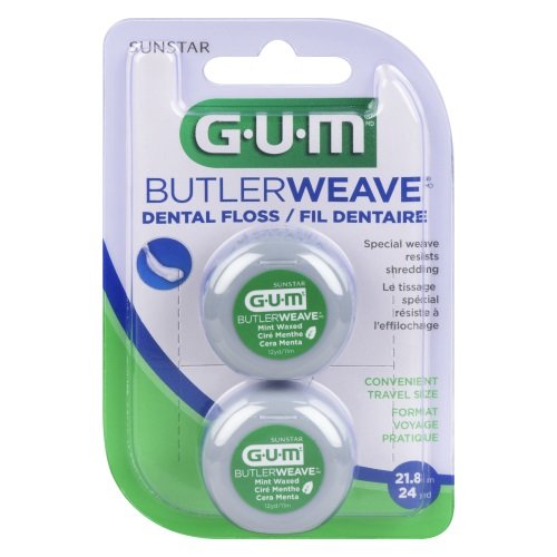 ButlerWeave Floss is crafted with uniquely woven floss. This floss is designed to resist shredding as it slips between the narrow spaces between teeth to remove plaque and food particles.