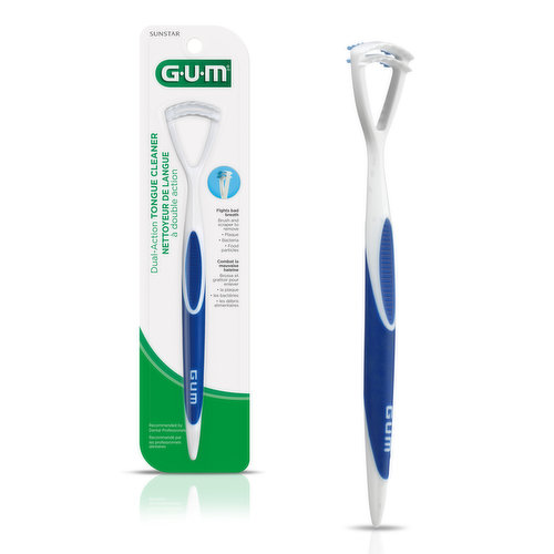 The Gum Dual Action Tongue Cleaner efficiently removes dental plaque, food debris, and dead cells from the surface of the tongue.