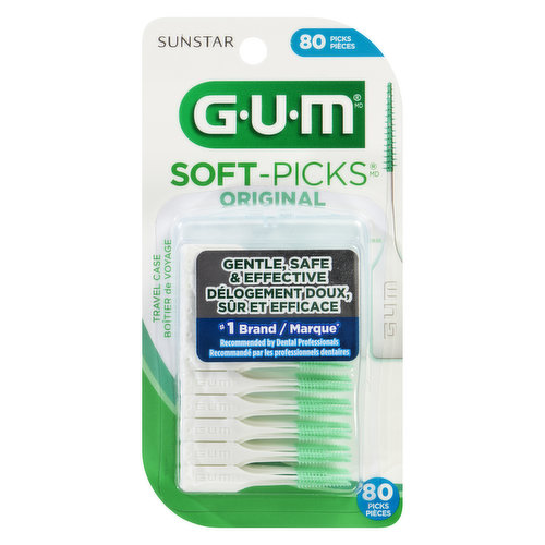 Comfortable And Easy To Use, GUM Soft-Picks Dislodge Food, Remove Plaque And Massage Gums. Clinically Proven To Remove As Much Plaque Between The Teeth As Traditional Floss. Travel Case.