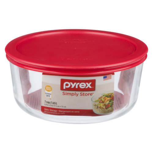 Pyrex - Simply Storage 7 Cup Round Dish w/ Red Lids 2lb