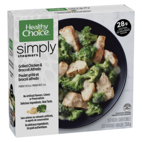 Frozen. Just 100% natural chicken breast and broccoli in a creamy Alfredo sauce. All that deliciousness comes with an amazing 27g of protein and only 4g of carbs. No preservatives or flavours.