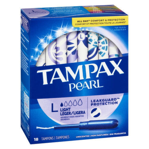 Tampax Pearl Tampons, with LeakGuard Braid, Ultra Absorbency, Unscented, 45  Count