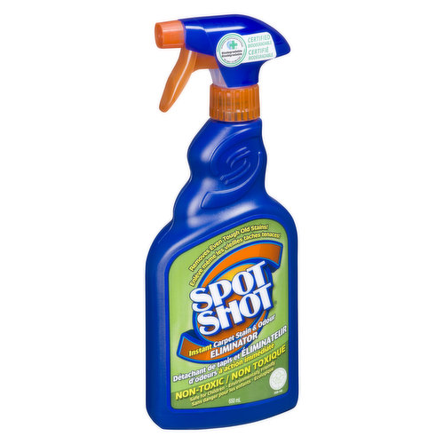 Instantly eliminates the toughest carpet stains, even old stains! Just spray on and blot the stain away. No need for rubbing or scrubbing. Non-toxic.