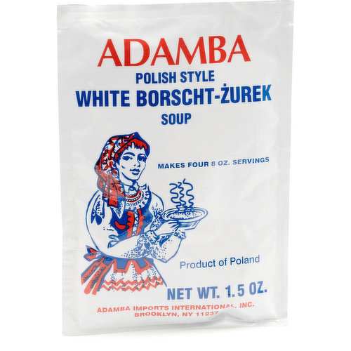 Adamba Polish Style White Borsch-Zurek Soup is delicious and easy to make. Product of Poland. Makes Four 6 oz. Servings.