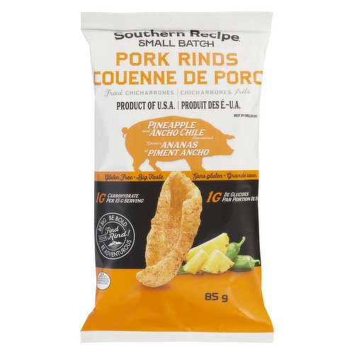 Southern Recipe - Small Batch Pork Rinds - Pineapple Ancho Chile - Naturally Gluten Free - Low Carb Keto Friendly, Full of Collagen Protein, No Artificial colours or flavours, Free from added MSG