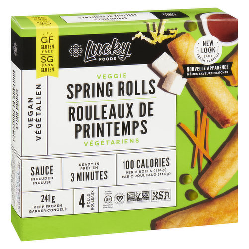 This veggie flavor spring roll is their original recipe, a delectable mix of peas, carrots, cabbage & tofu. All wrapped up in crispy, gluten-free wrapper.Vegan friendly, artisanally crafted & hand rolled. They make a delicious & convenient appetizer or meal. Just simply heat & serve. Contains a flavourful dipping sauce. Gluten free & non-GMO.