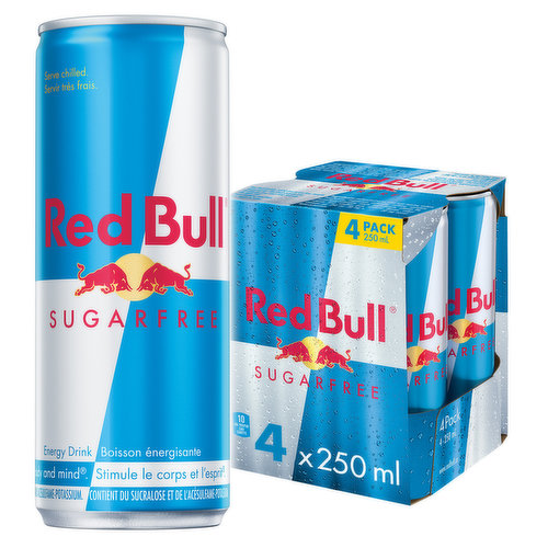 Red Bull Sugar Free's Special formula contains ingredients of high quality: caffeine, taurine, aspartame & acesulfame-potassium, Alpine water. One 250ml can contains 80 mg of caffeine, about the same amount as in a cup of home-brewed coffee. Red Bull Sugar Free Vitalizes Body and Mind. Appreciated worldwide by top athletes, students, busy professionals & travellers on long journeys. 4x250ml pack.