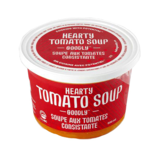 Our delicious Hearty Tomato Soup is made with surplus produce and was developed by Chef Karen Barnaby to be nutritious and a part of a healthy, balanced diet. The ingredients are simpletomatoes, onions, celery, carrots, granulated garlic, and saltbut the flavours are classic and comforting. It is almost as if you made it yourself. The richness of the tomatoes stands out while the chunky vegetable pieces offer texture and added flavour. You can eat it on its own as a meal or serve it up with your favourite grilled cheese sandwich.