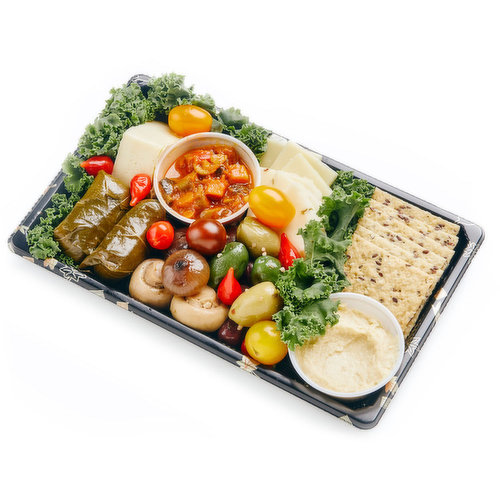 A delicious selection of cured vegetables, cheese, crackers, hummus and antipasti.24 hours lead time required to prepare trays. Minimum 4 per order.