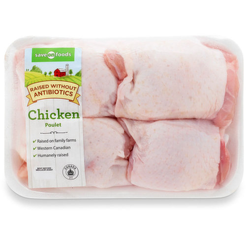 Save-On-Foods - Chicken Thighs Skin On Bone In, Raised Without ...