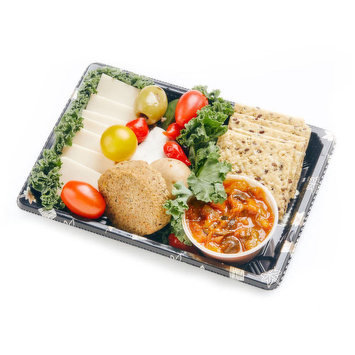 Filled with plant based cheese, plant proteins, mushrooms, olives, grape tomatoes and flax crackers. 24 hours lead time required to prepare trays. Minimum 4 per order.