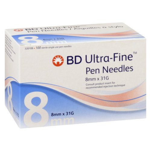 100 Sterile Single Use Pen Needles. Consult Product Insert for Recommended Injection Technique.