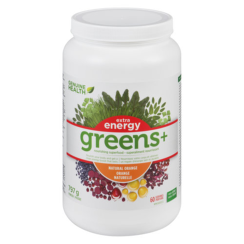 GENUINE HEALTH - Extra Energy Greens+  - Natural Orange