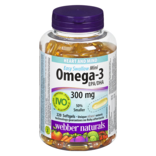 Essential in supporting cardiovascular and brain health. They lower triglyceride levels, support healthy brain function and mood, and help fight inflammation.No fishy aftertaste. 300mg per softgel.