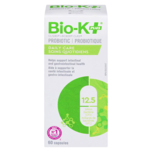 Bio-K+ - Probiotic 12.5 Billion Bacteria, Daily Care 60 Capsules