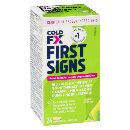 Helps to relieve symptoms of: Sore throat,Fever, Cough, Headache, Runny nose and Fatigue. Contains: Zinc + Naturally Sourced Andrographis, Echinacea and North American Ginseng.