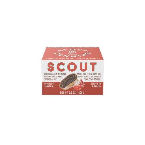 Scouts mussels are shucked by hand and preserved with our smoked paprika and fennel tomato sauce. Certified organic, our mussels are hand harvested in the inlets of Prince Edward Island, Canada.
