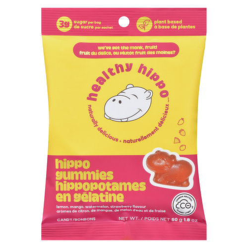 <h4>Our hippo gummies are so deliciously fruity & sweet that you'll need more than just one bag! Lemon, Watermelon, Mango and Strawberry flavour.</h4>