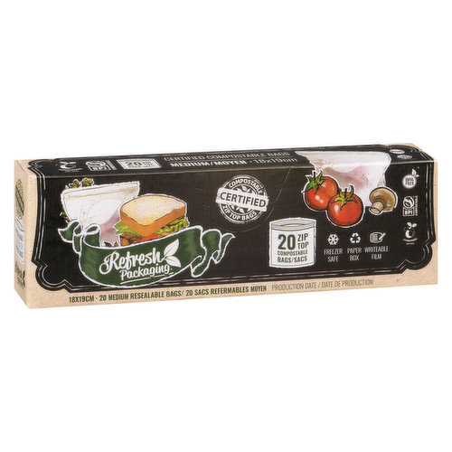 Refresh Packaging - Compostable Zip Top Bags Medium Sandwich Size