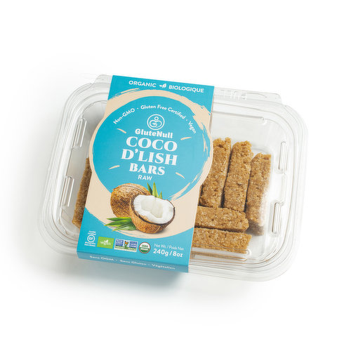 Paleo bar made with raw ingredients. Organic coconut with caramel coconut nectar, vanilla beans and a hint of salt.