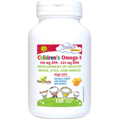<em>Dietary Terms:</em><br>Gluten Free, Dairy Free, Product of Canada<br>Our sugar-free Children?s?Omega-3 contains the ideal ratio of 550?mg EPA to 225?mg DHA per four softgels, with a subtle burst of natural lemon and orange flavours. Omega-3 fatty ac