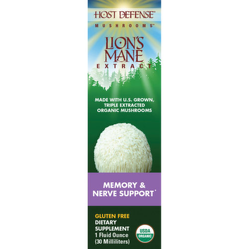 <em>Dietary Terms:</em><br>Gluten Free, Organic, Wheat Free, Non-GMO, Vegetarian<br>Host Defense Lion?s Mane Extract uses Certified Organic mushroom mycelium and fruit bodies, with a full spectrum of constituents: polysaccharides (beta glucans, arabinoxylane, glucose, xylose, galactose and mannose), glycoproteins, ergosterols, triterpenoids and other myco-nutrients, which are essential for Supporting Natural Immunity.*