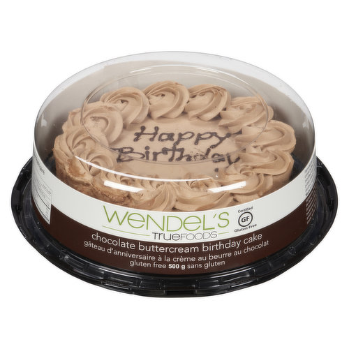 <em>Dietary Terms:</em><br>Gluten Free, Wheat Free, Product of Canada<br>Classic chocolate birthday cake with rich, chocolate buttercream icing.