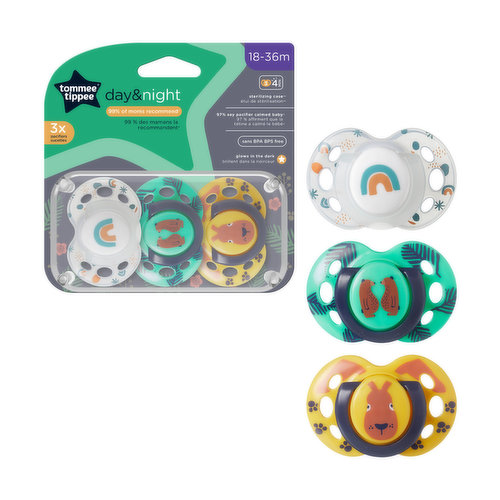 Tommee Tippee - 3 Pack Day & Night Pacifiers - 18-36mo