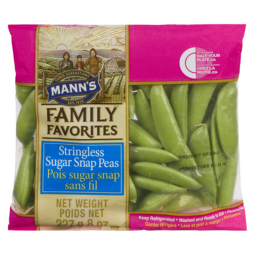 Sweet, crisp and stringless! Mann's Family Favourites Stringless Sugar Snap Peas are the perfect snack.
