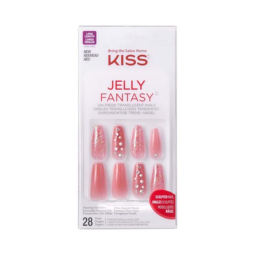 A translucent jelly high shine finish on ready to wear nails that are durable, flexible, and so easy to apply! 2 ways to wear: glue or mega-adhesive tabs. Up to 7-day wear. Kit contains 28 nails with adhesive tabs and glue inculded.